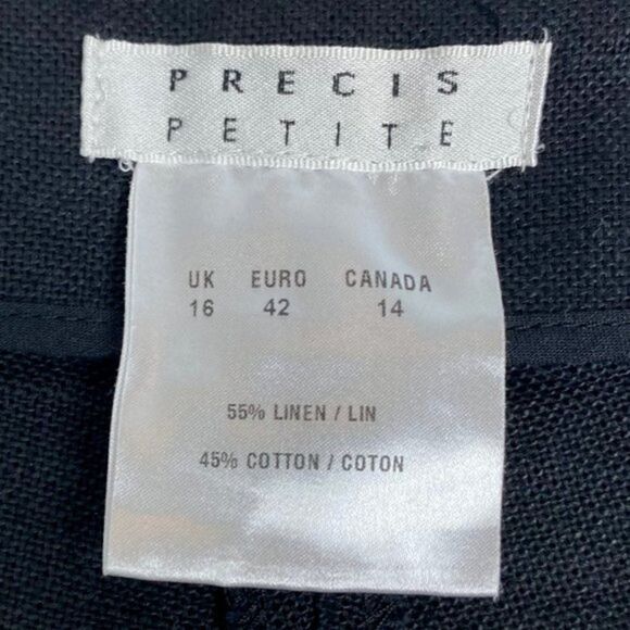 PRECIS PETITE Women's Black Linen High Rise Wide Leg Trouser Buttons US 14 - Picture 8 of 8